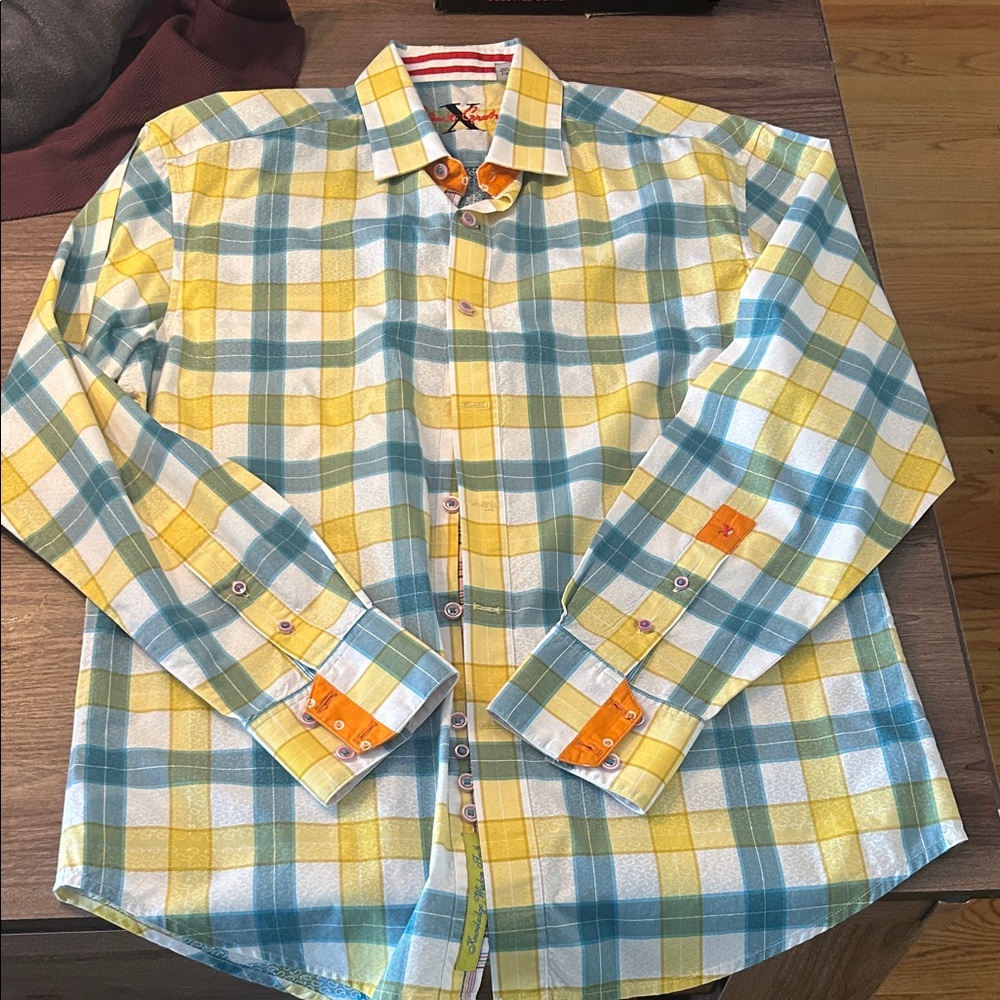 Robert Graham Yellow and Blue Checkered Shirt